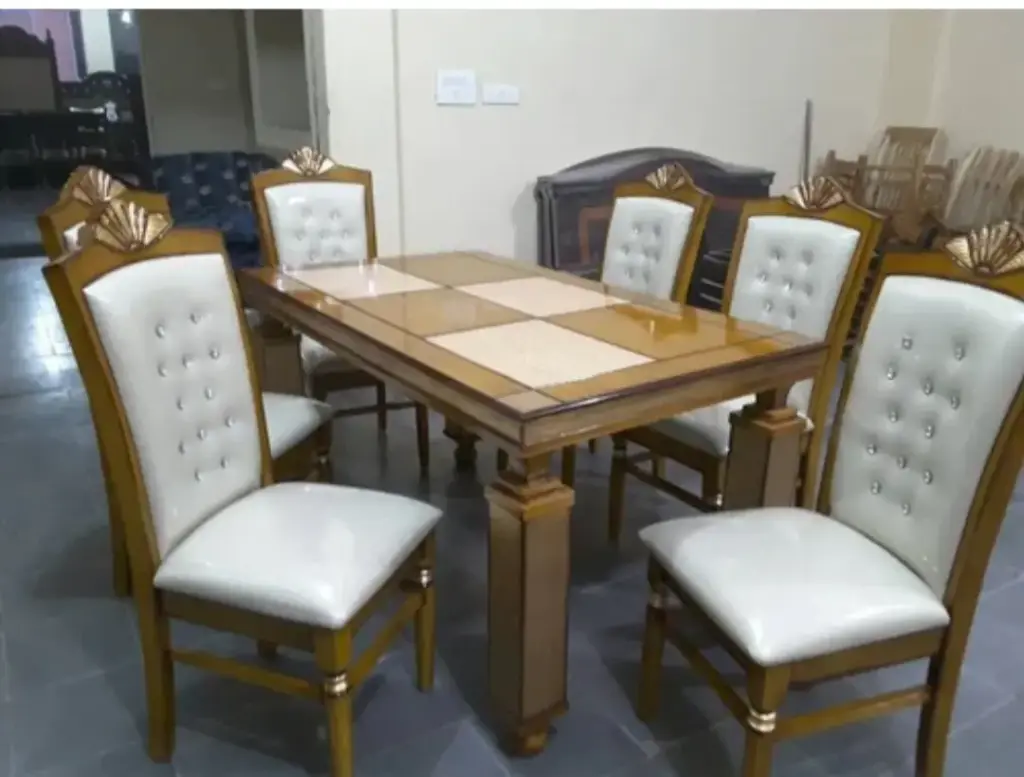 Taj Model 6seater Dining Tables With Glass set Teak Wood Sagwan polish Design